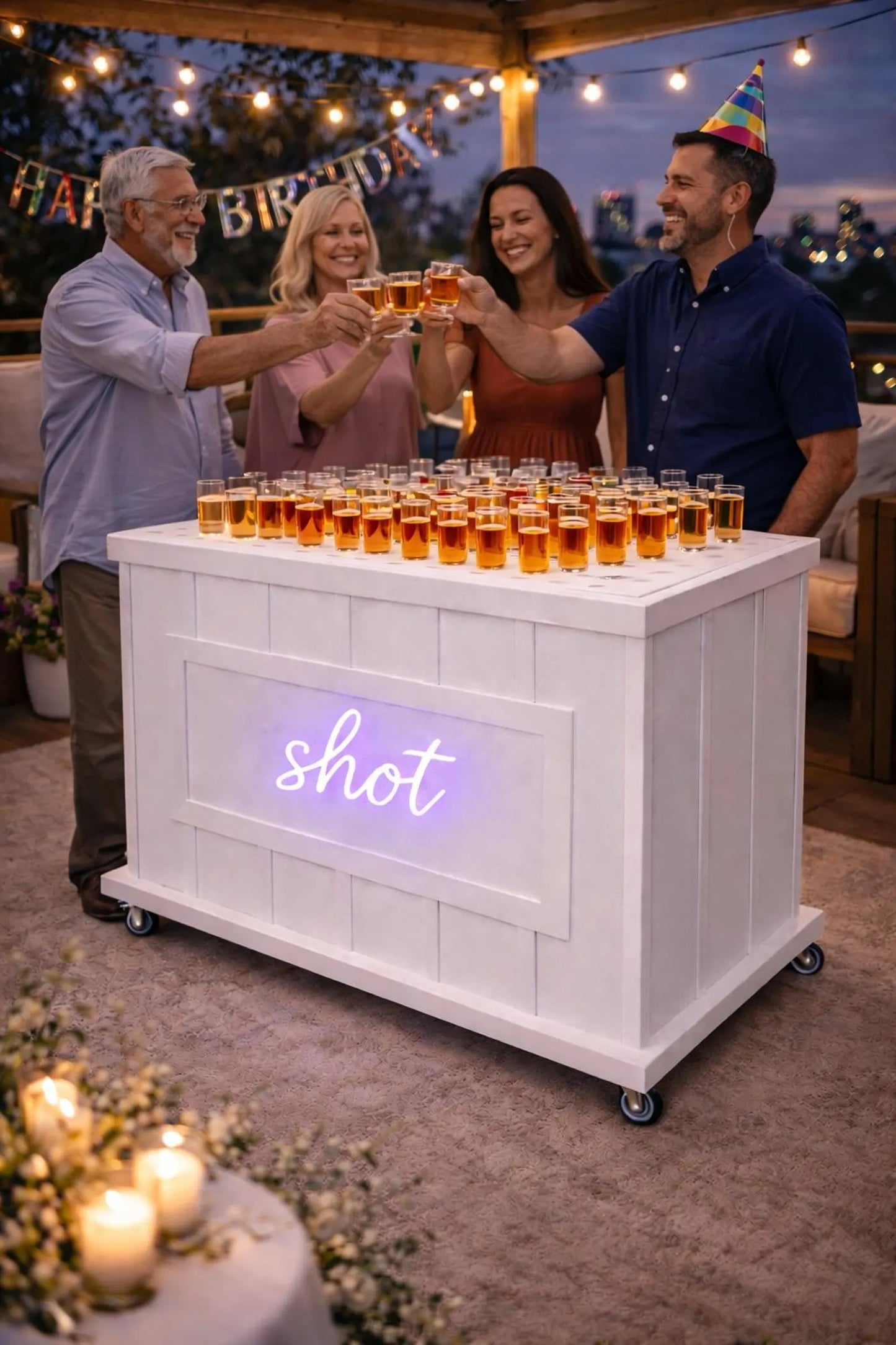 Luxury Black Shot Station with LED Sign – Mobile Shot Bar for Weddings, Corporate Events & Private Parties