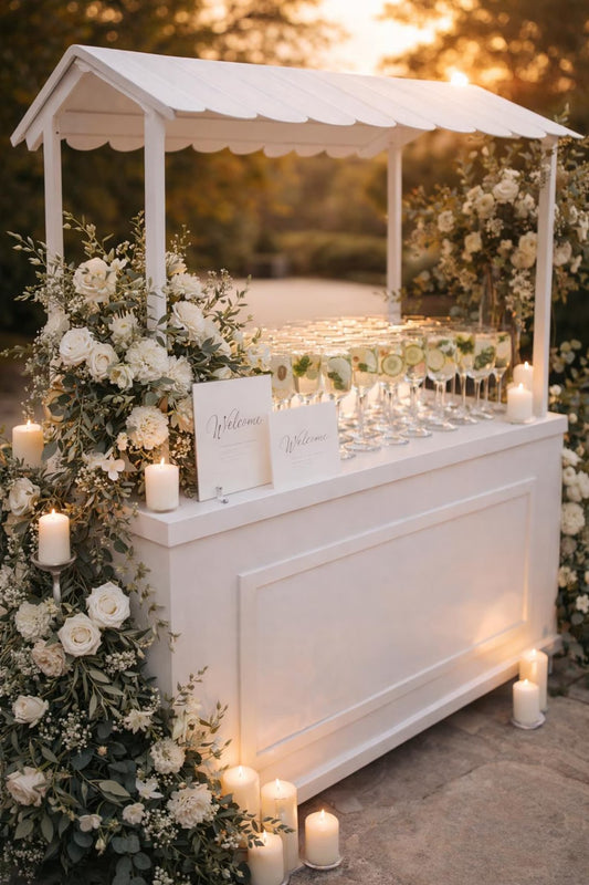White Wedding Event Cart – 74.8” Tall Modular Welcome Station, Candy & Cocktail Bar Ma. de la luz Aguilar Rodriguez