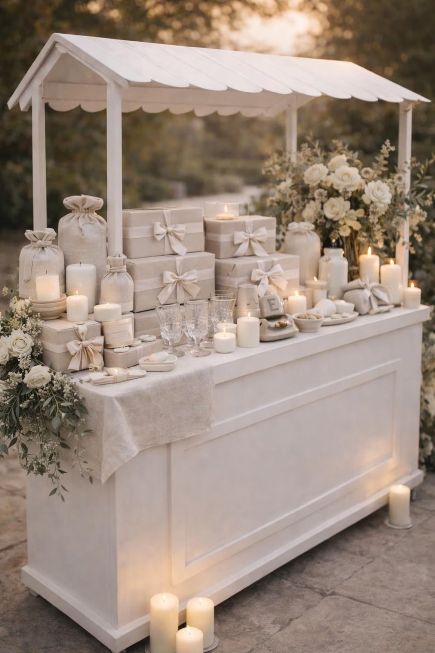 White Wedding Event Cart – 74.8” Tall Modular Welcome Station, Candy & Cocktail Bar Ma. de la luz Aguilar Rodriguez
