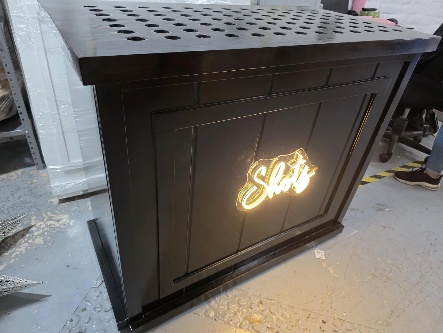 Luxury Black Shot Station with LED Sign – Mobile Shot Bar for Weddings, Corporate Events & Private Parties