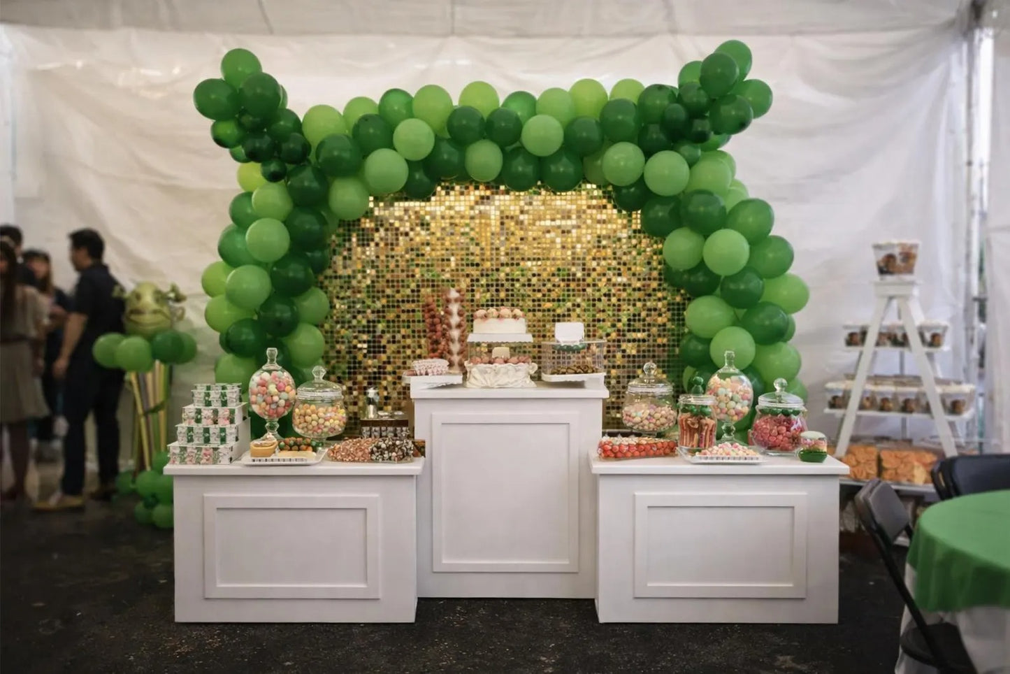 3 Piece Candy Bar Table Set – Folding Cube Tables – 35.4” x 35.4” Center Table + 27.6” x 23.6” Side Tables – Dessert Table for Weddings